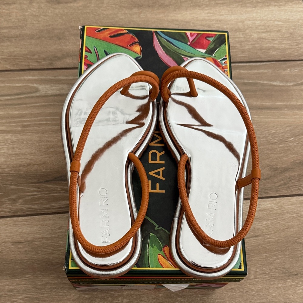 FARM Rio Silver and Tan Sandals